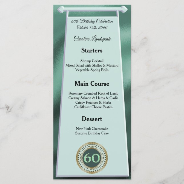 Happy 60th Birthday Green Glitter Foil Menu (Front)