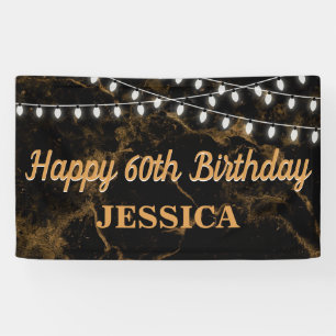 Happy 60th Birthday Lights Gold Black Banner
