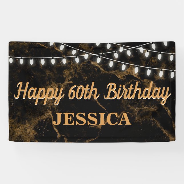 Happy 60th Birthday Lights Gold Black Banner (Horizontal)