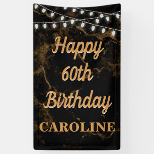 Happy 60th Birthday Lights Gold Black Vertical Banner