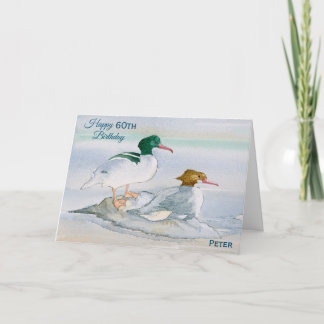 Happy 60th Birthday Merganser Duck Watercolor Card