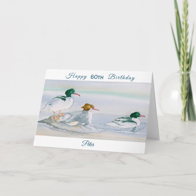 Happy 60th Birthday Merganser Goosander Bird Card (Front)