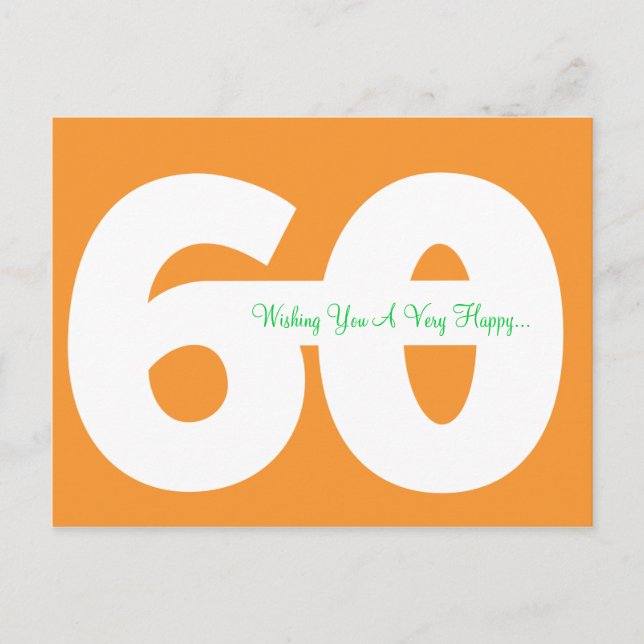 Happy 60th Birthday Milestone Postcards -in Orange (Front)
