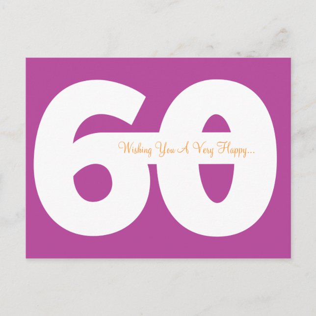 Happy 60th Birthday Milestone Postcards - Magenta (Front)
