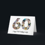 Happy 60th Birthday Number 60 Custom Photo Collage Card<br><div class="desc">Mark sixty years of wonderful memories and adventures with this captivating 60th Birthday Number Photo Collage. This customisable template is the perfect blend of creativity and sentiment, allowing you to create a truly memorable gift for your loved one's special day. Capture the essence of incredible years in a single masterpiece...</div>