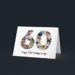 Happy 60th Birthday Number 60 Custom Photo Collage Card<br><div class="desc">Mark sixty years of wonderful memories and adventures with this captivating 60th Birthday Number Photo Collage. This customisable template is the perfect blend of creativity and sentiment, allowing you to create a truly memorable gift for your loved one's special day. Capture the essence of incredible years in a single masterpiece...</div>