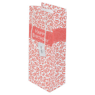 Happy 60th Birthday Number Pattern Coral/White Wine Gift Bag