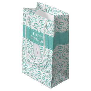 Happy 60th Birthday Number Pattern Teal/White Small Gift Bag