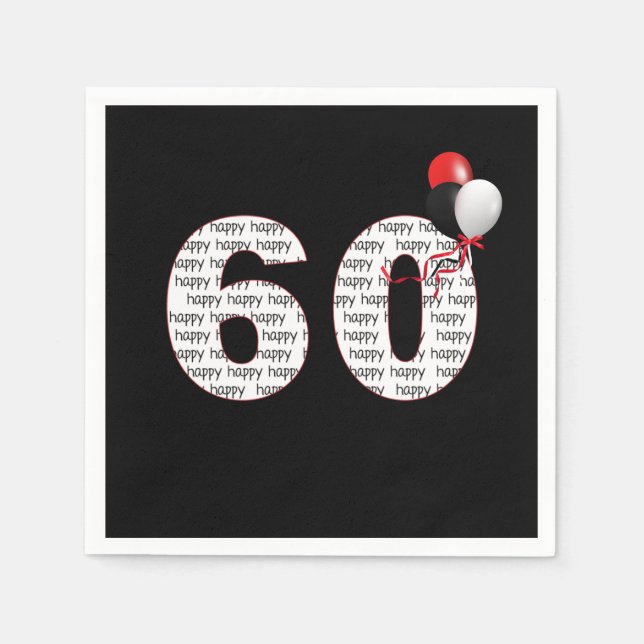 Happy 60th Birthday On Black Napkin (Front)