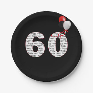 Happy 60th Birthday On Black Paper Plate