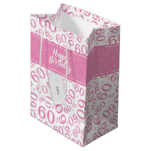 Happy 60th Birthday Pink and White Number Pattern Medium Gift Bag