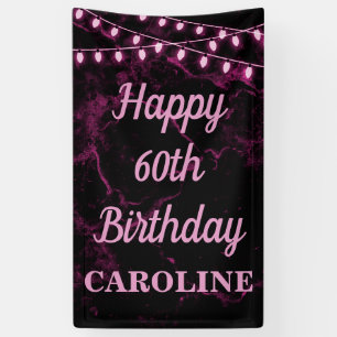 Happy 60th Birthday Pink Lights Black Banner