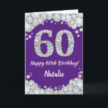 Happy 60th Birthday Purple and Silver Glitter Card<br><div class="desc">Happy 60th Birthday Purple and Silver Glitter Card with personalised name. For further customisation,  please click the "Customise it" button and use our design tool to modify this template.</div>