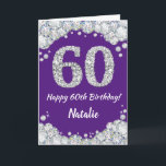 Happy 60th Birthday Purple and Silver Glitter Card<br><div class="desc">Happy 60th Birthday Purple and Silver Glitter Card with personalised name. For further customisation,  please click the "Customise it" button and use our design tool to modify this template.</div>