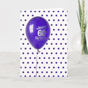 Happy 60th Birthday Purple Balloon and Dots Card