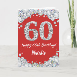 Happy 60th Birthday Red and Silver Glitter Card