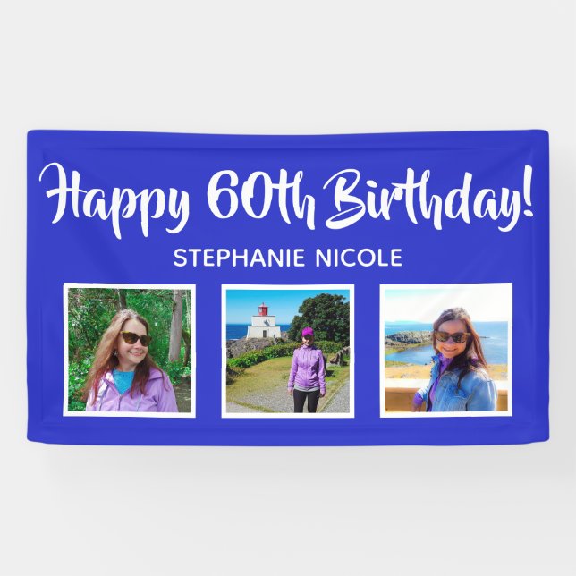 Happy 60th Birthday Royal Blue Personalised Photos Banner (Horizontal)