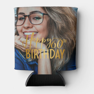 Happy 60th Birthday Script Personalised Photo Can Cooler