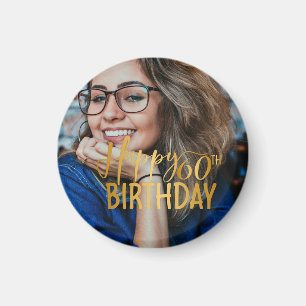 Happy 60th Birthday Script Personalised Photo Magnet