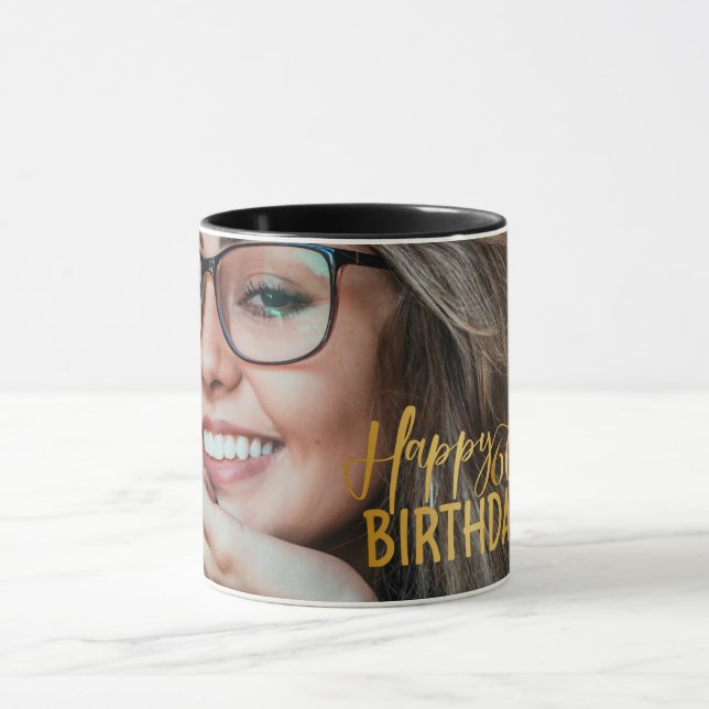 Happy 60th Birthday Script Personalised Photo Mug (Center)