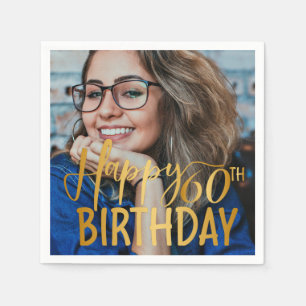 Happy 60th Birthday Script Personalised Photo Napkin