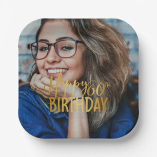 Happy 60th Birthday Script Personalised Photo Paper Plate