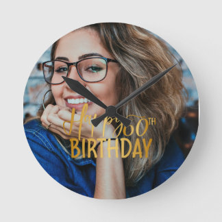 Happy 60th Birthday Script Personalised Photo Round Clock