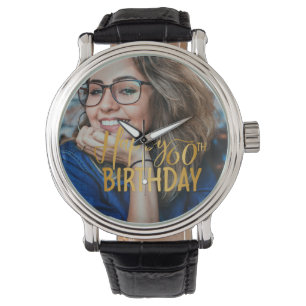 Happy 60th Birthday Script Personalised Photo Watch