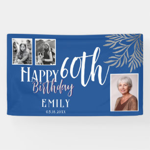 Happy 60th Birthday Silver Foliage 3 Photo Banner