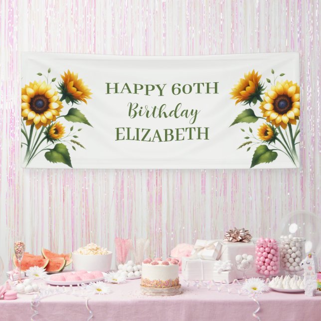 Happy 60th Birthday Sunflowers Yellow Flowers Banner (Party)