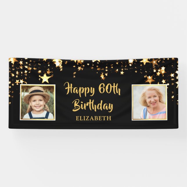 Happy 60th Birthday Then & Now Photos Stars Banner (Horizontal)