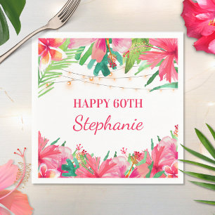 Happy 60th Birthday Tropical String Light Hawaiian Napkin