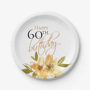 Happy 60th Birthday Yellow Flower Paper Plate