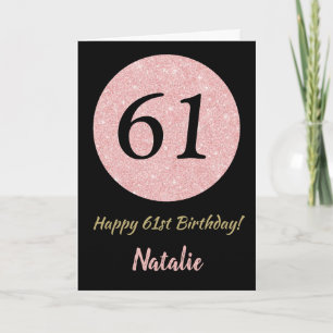 Happy 61st Birthday Black and Rose Pink Gold Card