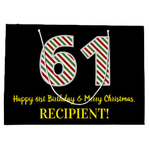 Happy 61st Birthday & Merry Christmas, Custom Name Large Gift Bag