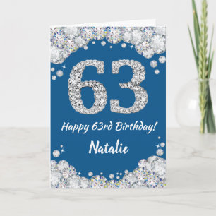 Happy 63rd Birthday Blue and Silver Glitter Card