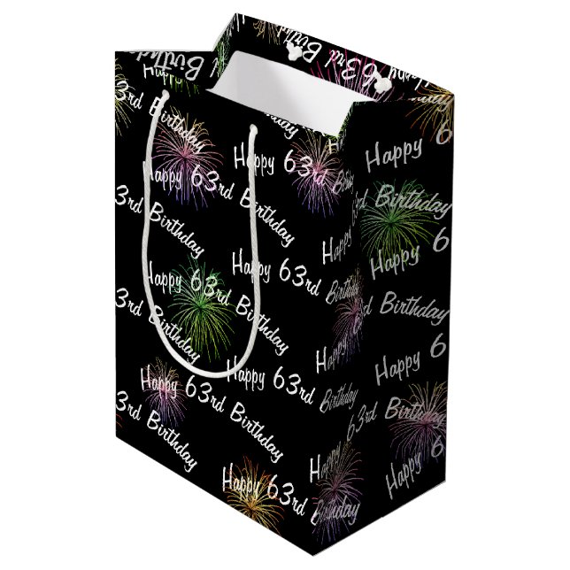 Happy 63rd Birthday fireworks on black Medium Gift Bag (Back Angled)