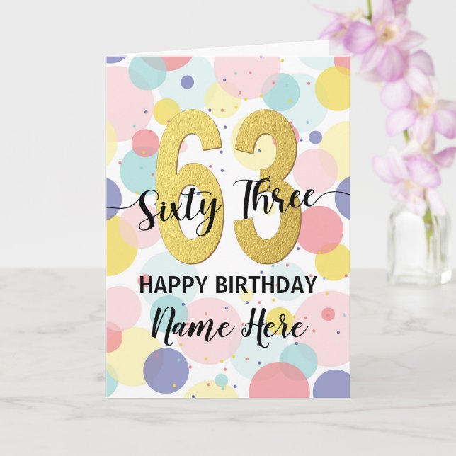Happy 63rd Birthday Pastel Rainbow Gold Woman Card (Orchid)