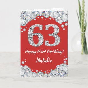 Happy 63rd Birthday Red and Silver Glitter Card