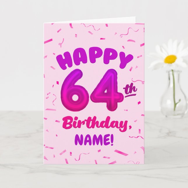 Happy 64th Birthday Card with Custom Name (Small Plant)