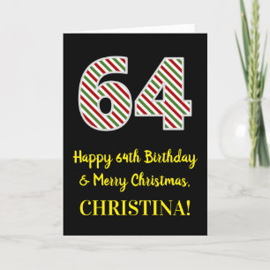 Happy 64th Birthday & Merry Christmas, Custom Name Card
