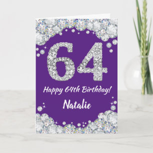 Happy 64th Birthday Purple and Silver Glitter Card