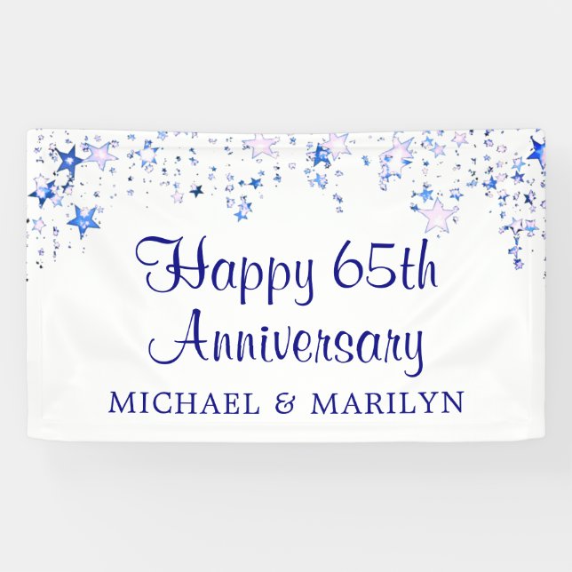 Happy 65th Anniversary Sapphire Blue Stars Banner (Horizontal)