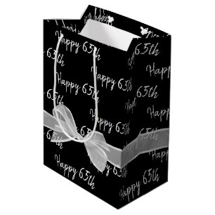 Happy 65th Birthday Bow On Black Medium Gift Bag
