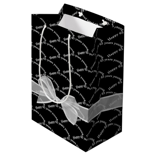Happy 65th Birthday Bow On Black Medium Gift Bag (Back Angled)