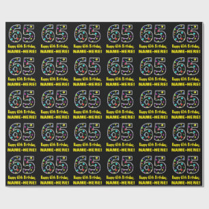 Happy 65th Birthday, Fun Colourful Stars Pattern 6 Wrapping Paper