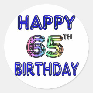 Happy 65th Birthday in Balloon Font Classic Round Sticker