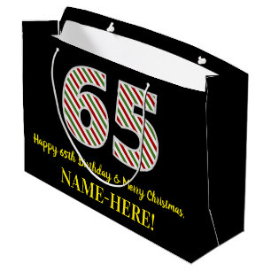 Happy 65th Birthday & Merry Christmas, Custom Name Large Gift Bag
