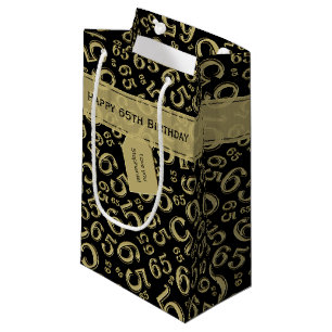 Happy 65th Birthday Number Pattern Black and Gold Small Gift Bag