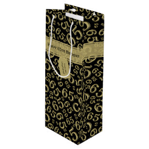 Happy 65th Birthday Number Pattern Black/Gold Wine Gift Bag